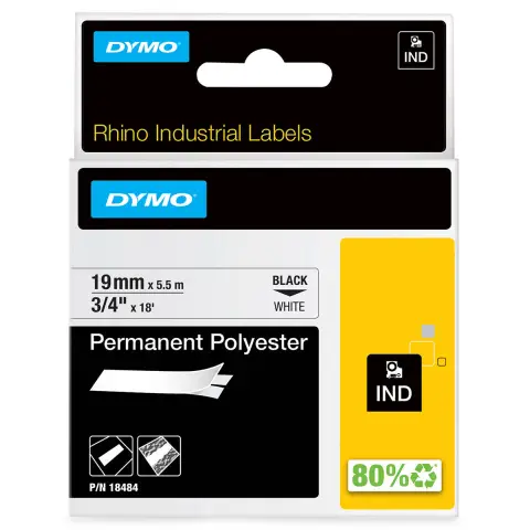 Dymo taśma do drukarek Rhino 18484 | 19mm/5,5m | czarny/biały | poliester trwała
